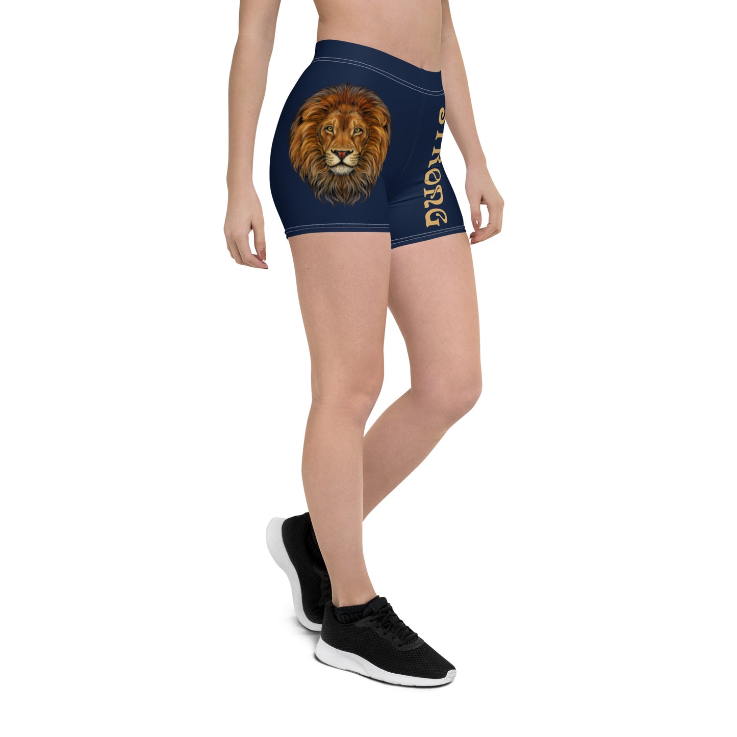 “STRONG” Navy Yoga Shorts W/Fawn Font