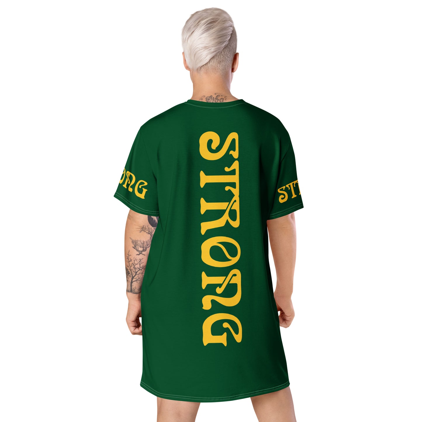 “STRONG”Green T-Shirt Dress W/Yellow Font