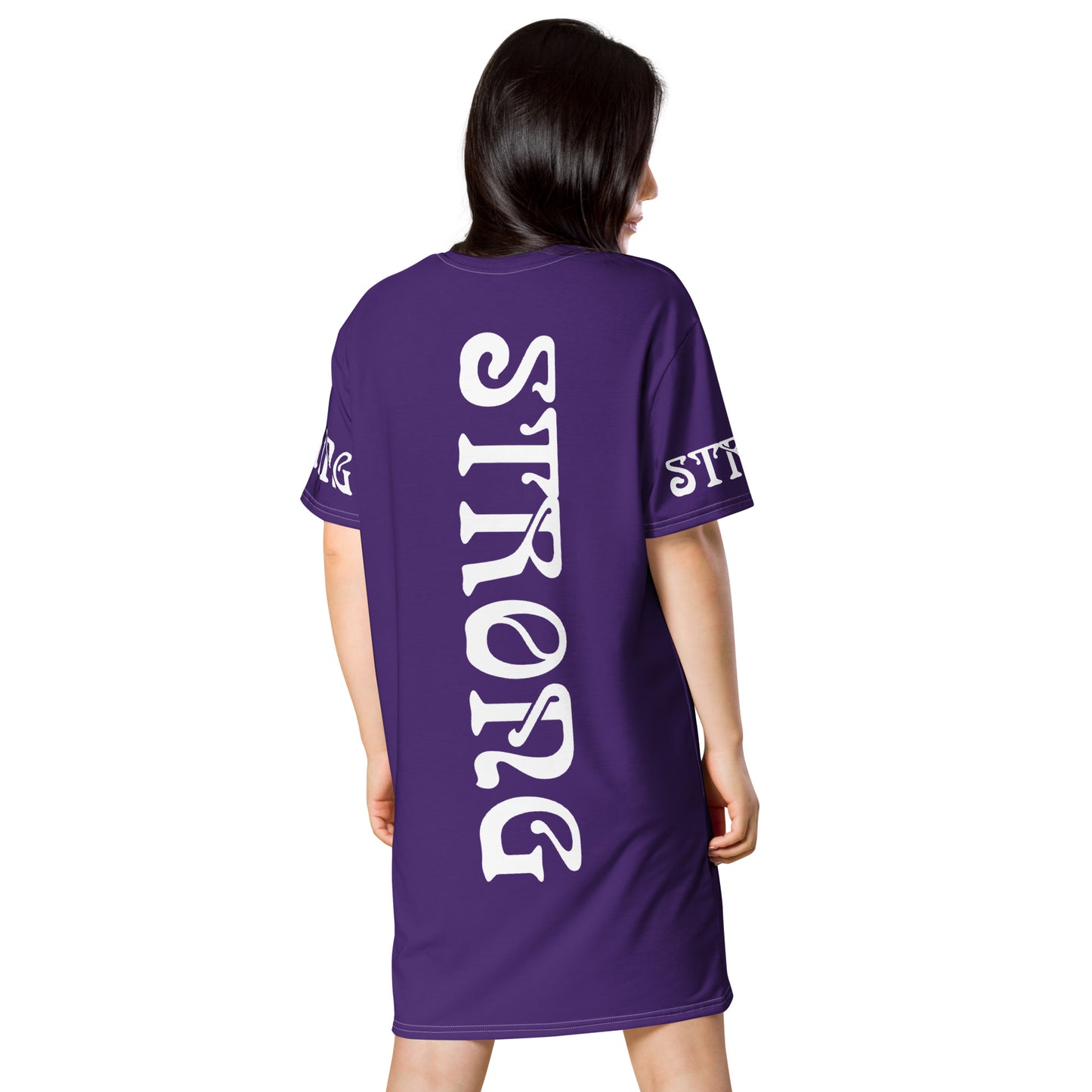 “STRONG”Purple T-Shirt Dress W/White Font