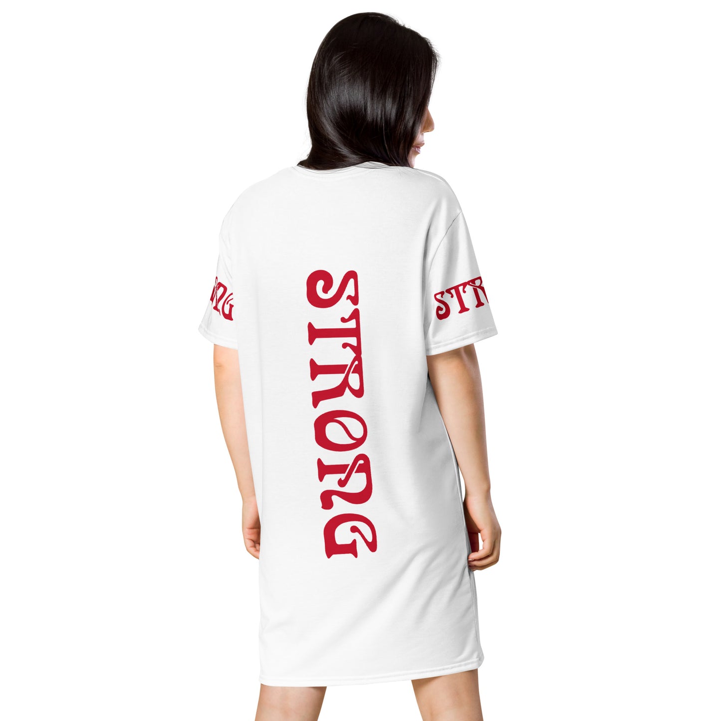 “STRONG”White T-Shirt Dress W/Red Font