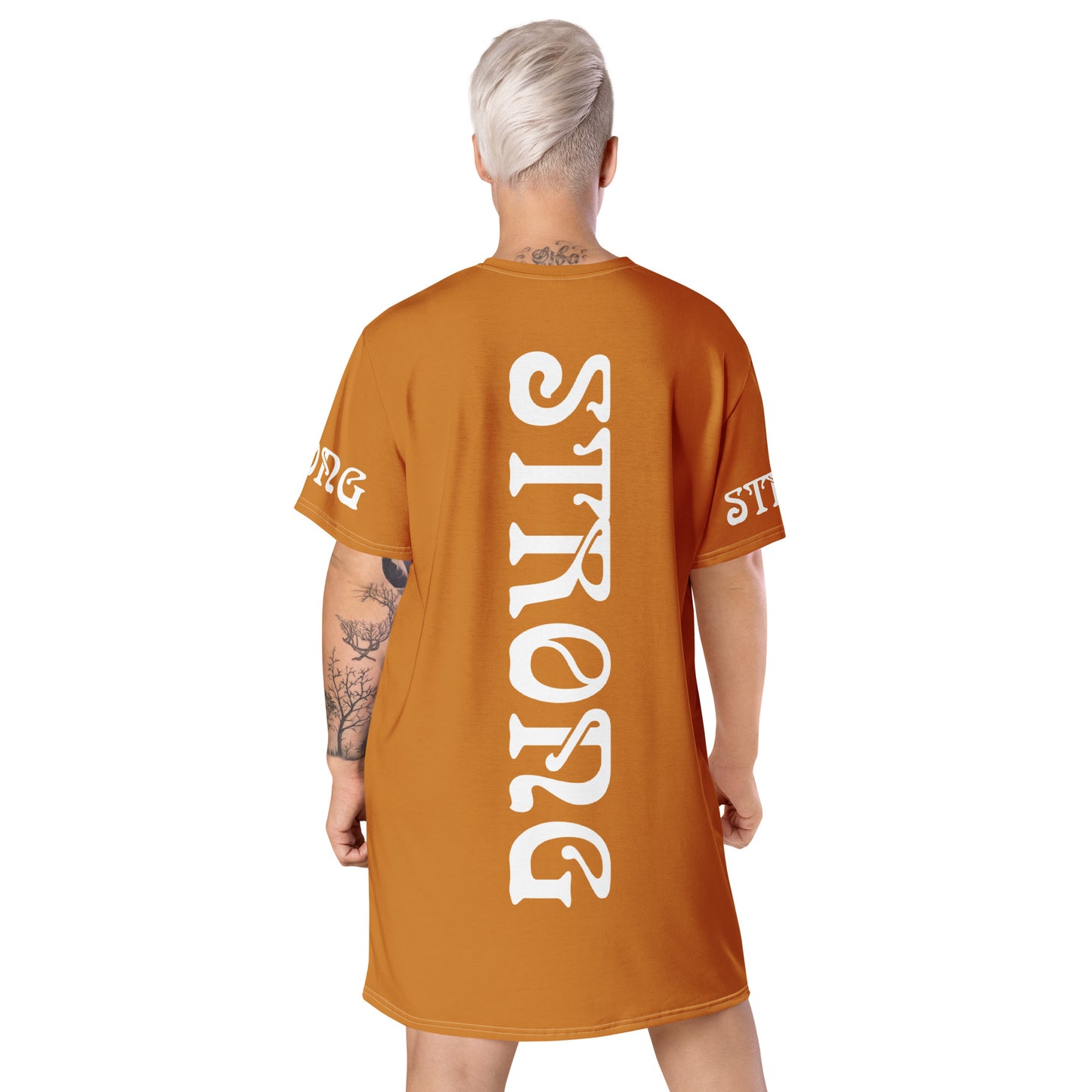 “STRONG”Bronze T-Shirt Dress W/White Font