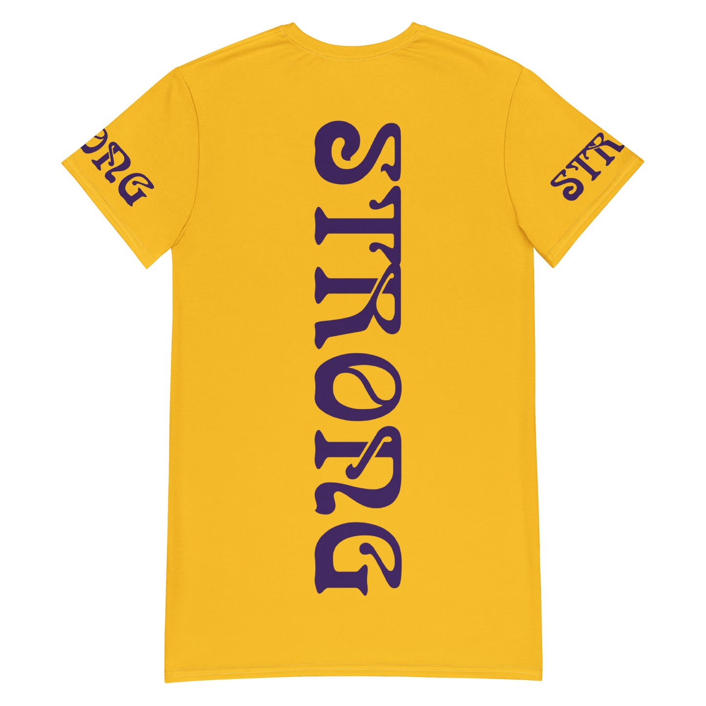 “STRONG”Yellow T-Shirt Dress W/Purple Font