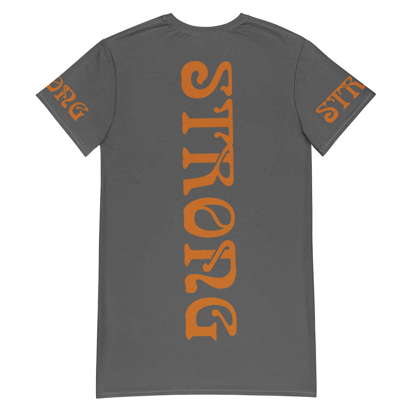 “STRONG”Grey T-Shirt Dress W/Bronze Font