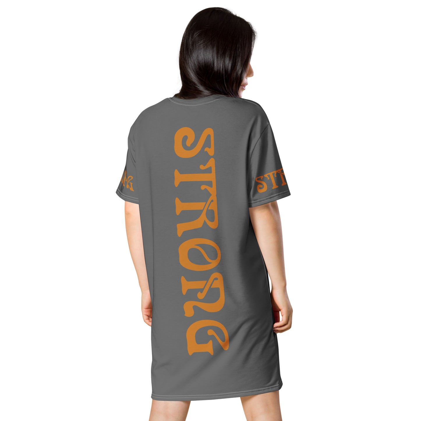 “STRONG”Grey T-Shirt Dress W/Bronze Font