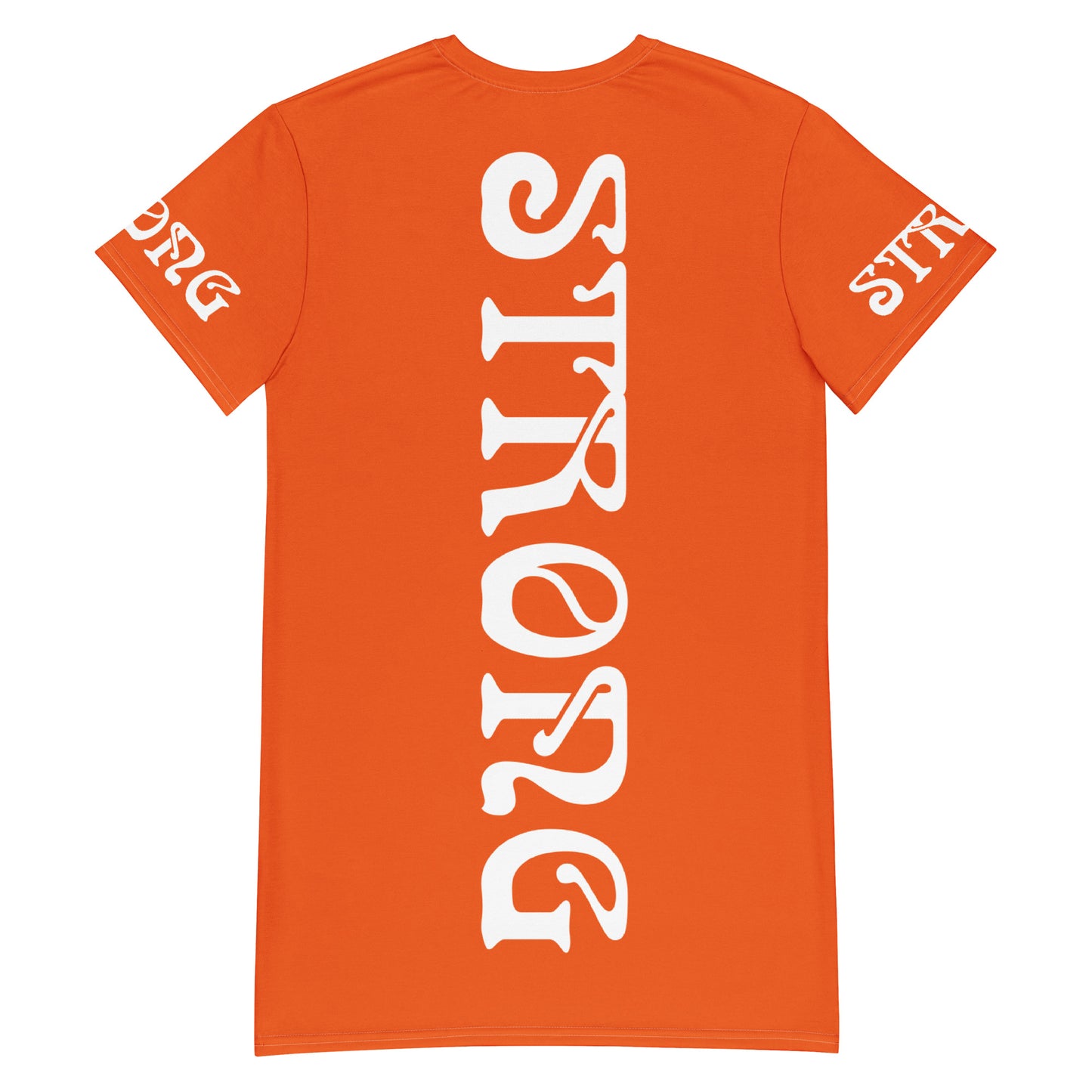 “STRONG”Orange T-Shirt Dress W/White Font