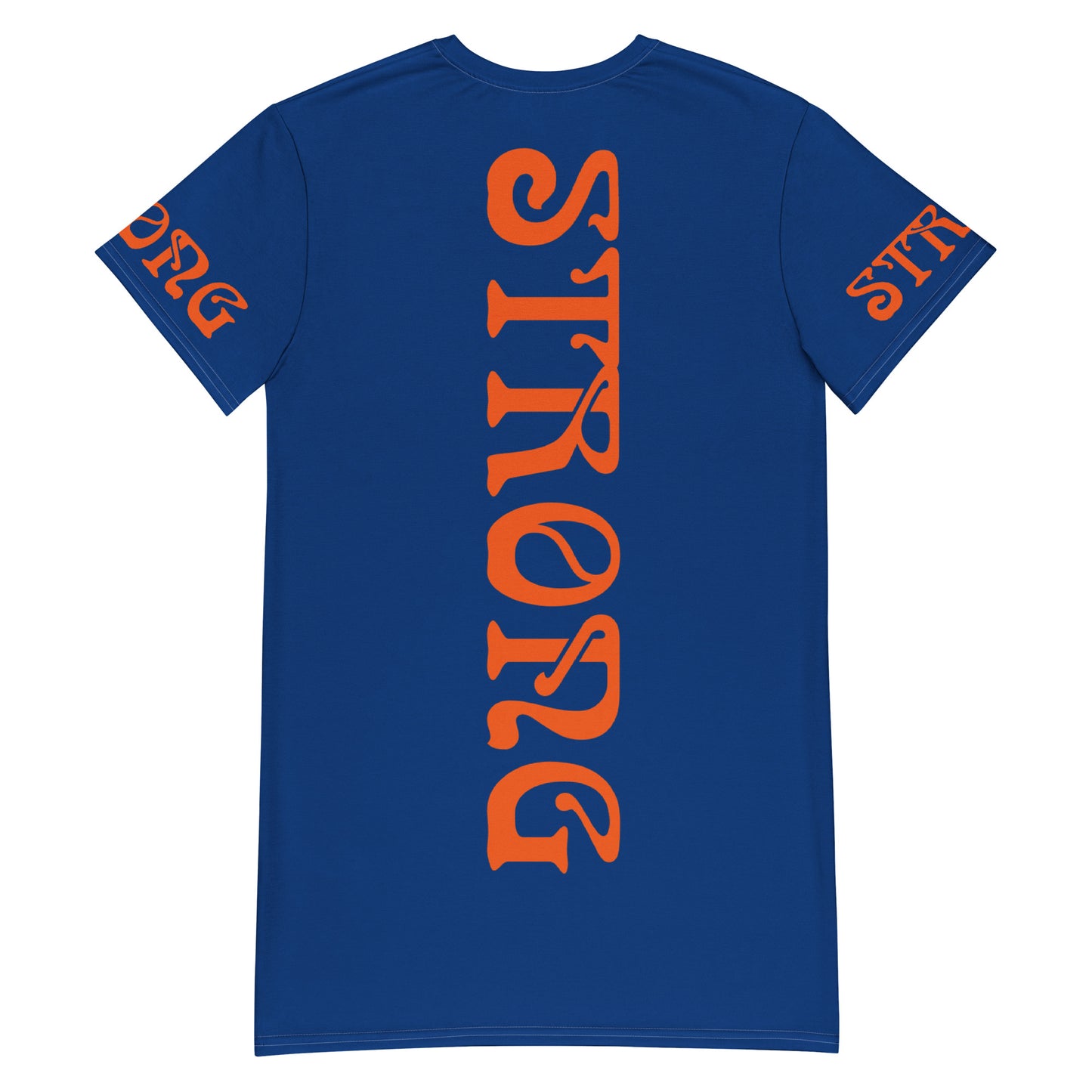 “STRONG”Navy Blue T-Shirt Dress W/Orange Font