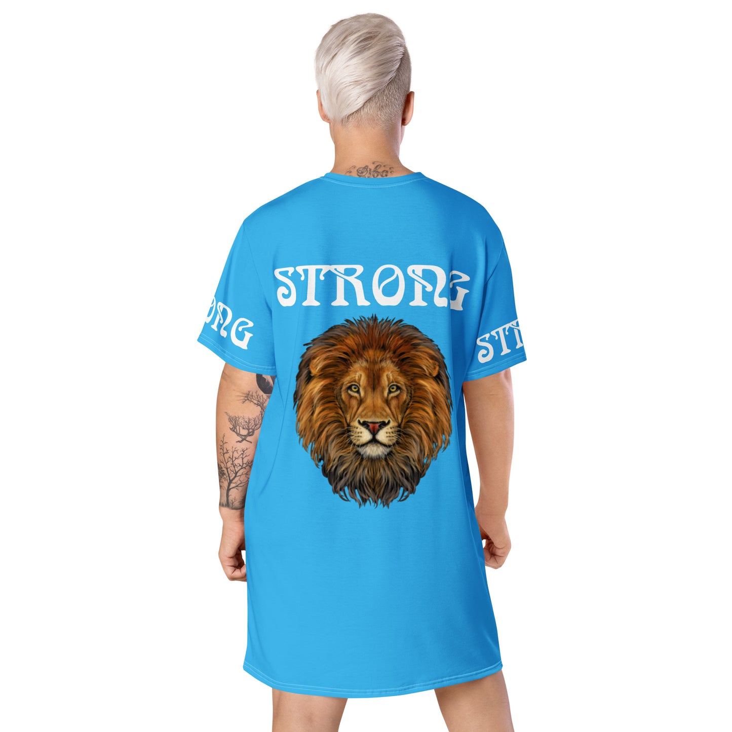 “STRONG”SkyBlue T-Shirt Dress W/White Font