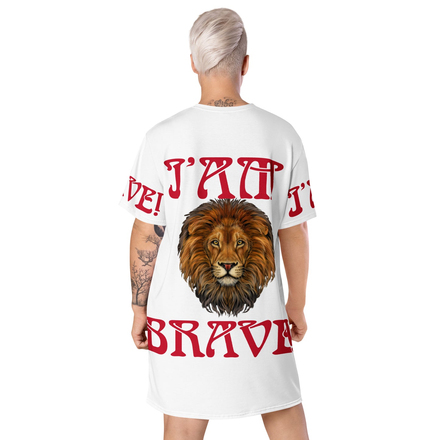 “I’AM BRAVE!”White T-Shirt Dress W/Red Font