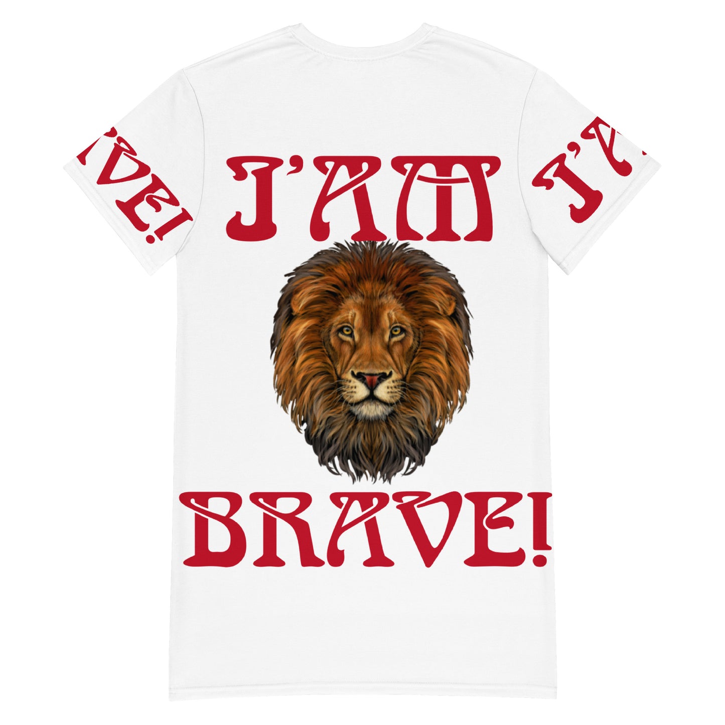 “I’AM BRAVE!”White T-Shirt Dress W/Red Font