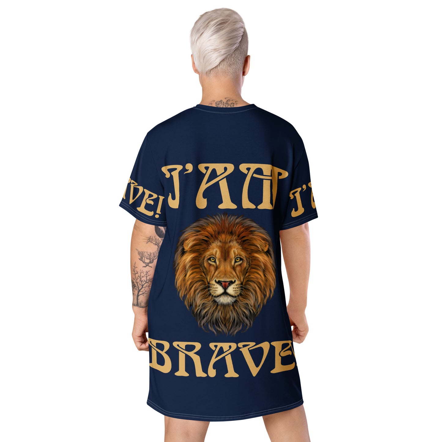 “I’AM BRAVE!” Navy T-Shirt Dress W/Fawn Font