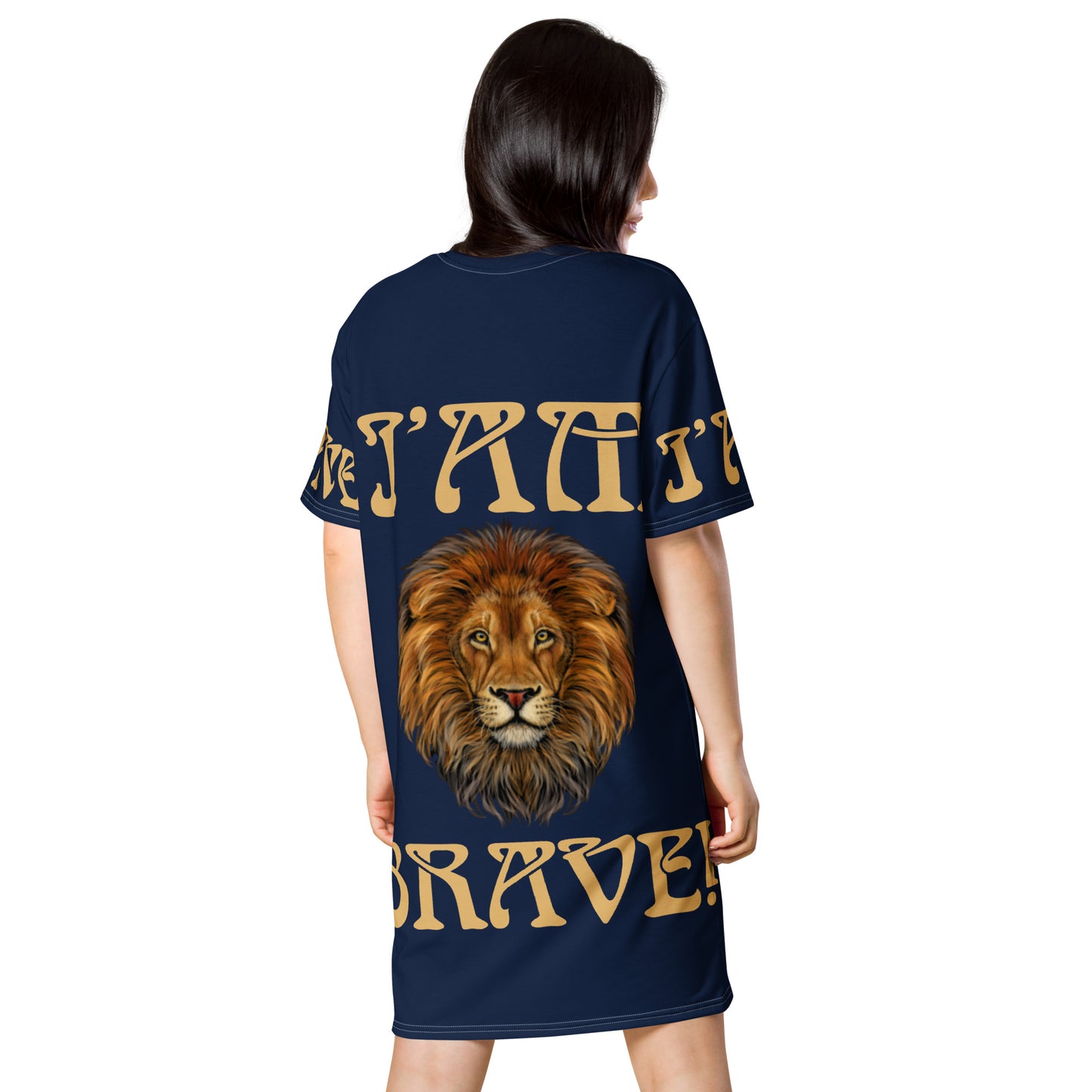 “I’AM BRAVE!” Navy T-Shirt Dress W/Fawn Font