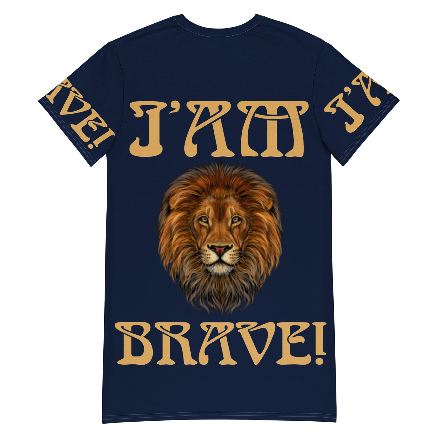 “I’AM BRAVE!” Navy T-Shirt Dress W/Fawn Font