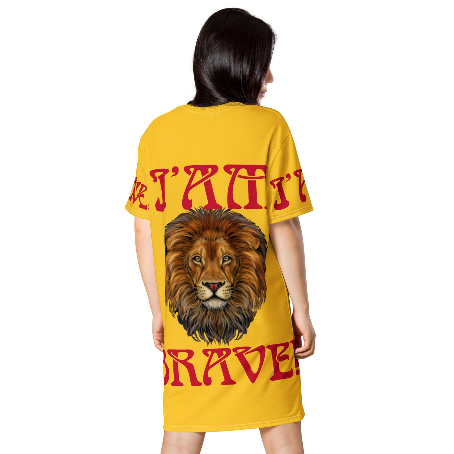 “I’AM BRAVE!” Yellow T-Shirt Dress W/Red Font