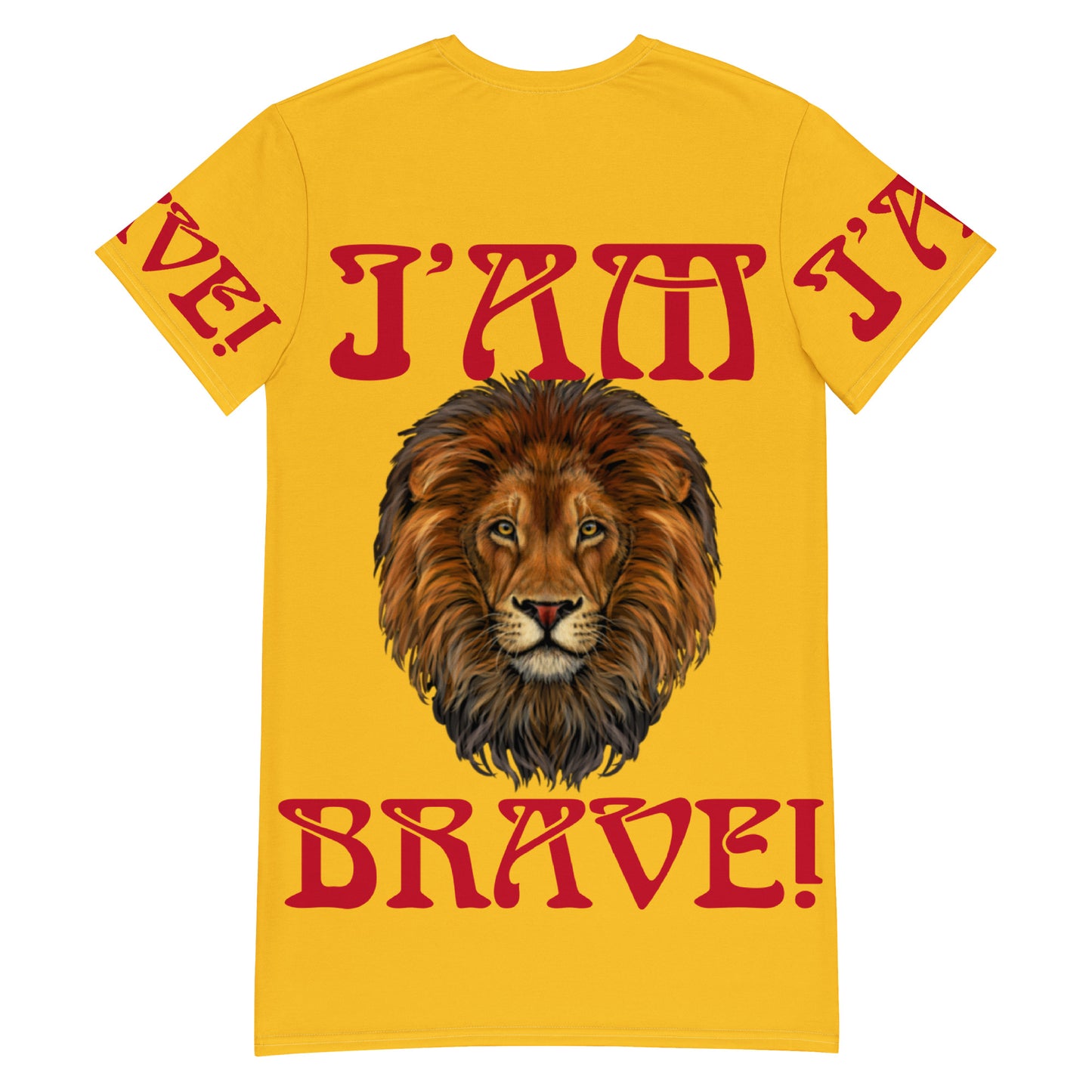 “I’AM BRAVE!” Yellow T-Shirt Dress W/Red Font