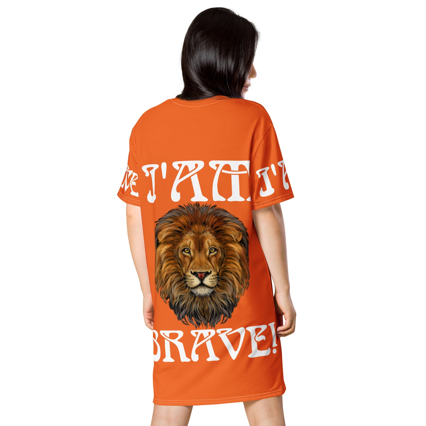 “I’AM BRAVE!” Orange T-Shirt Dress W/White Font