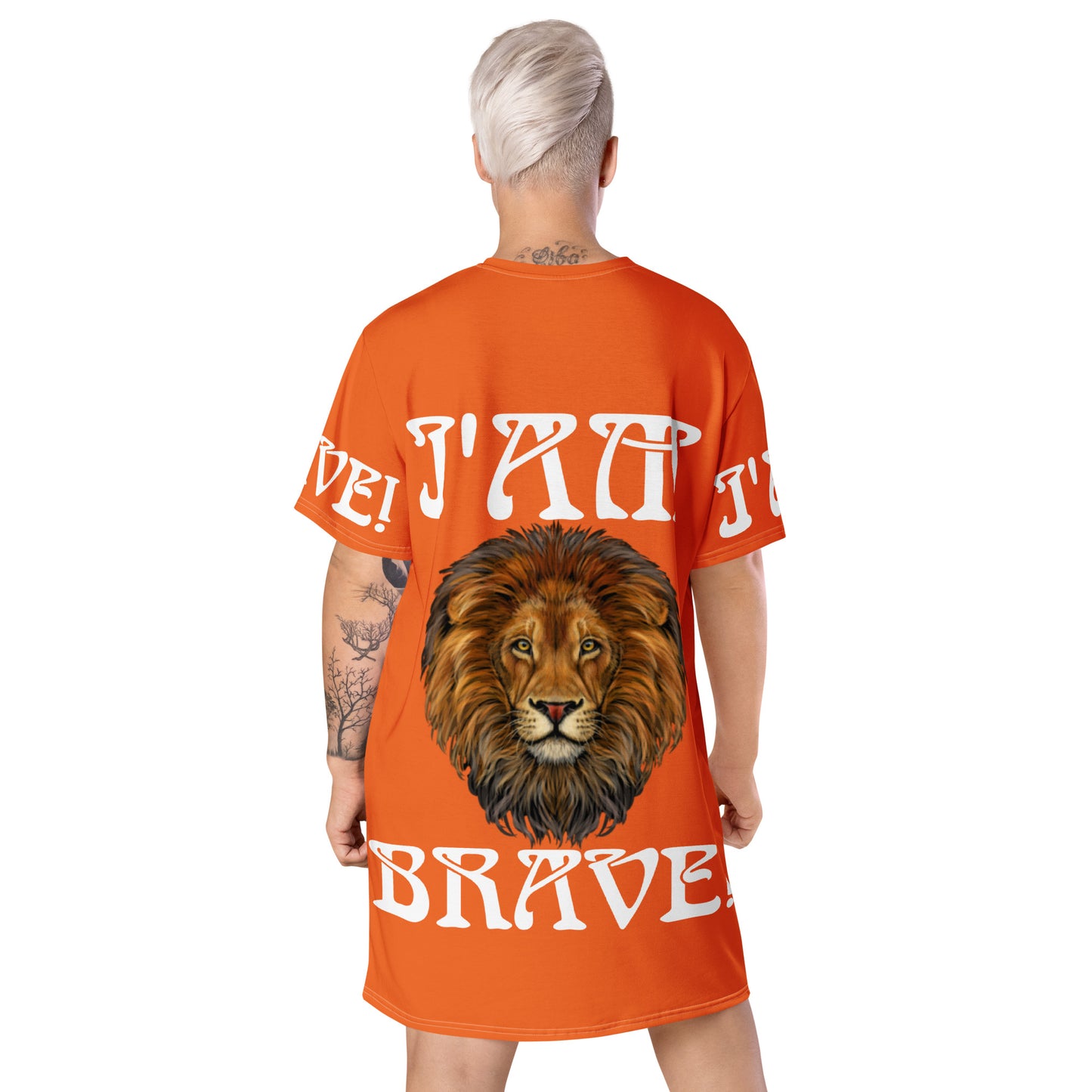 “I’AM BRAVE!” Orange T-Shirt Dress W/White Font
