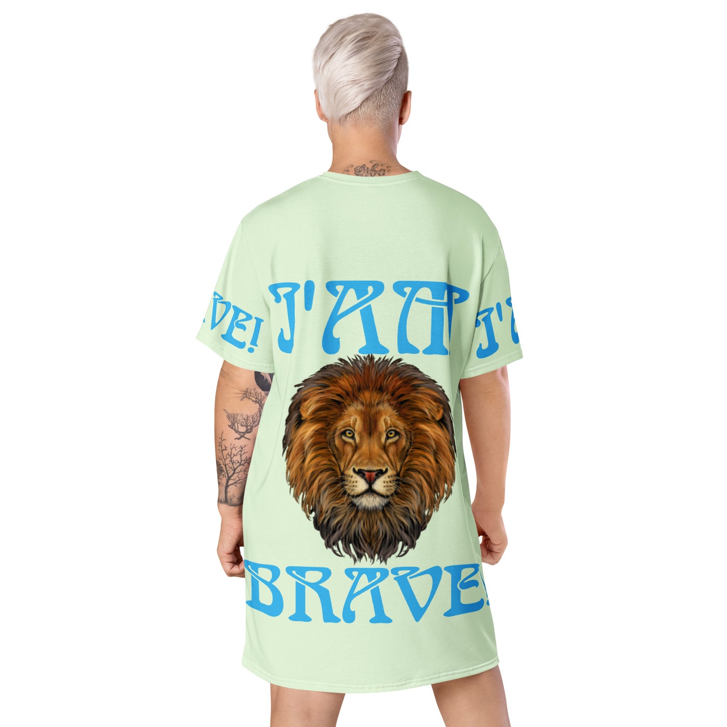 “I’AM BRAVE!”Mint T-Shirt Dress W/SkyBlue Font
