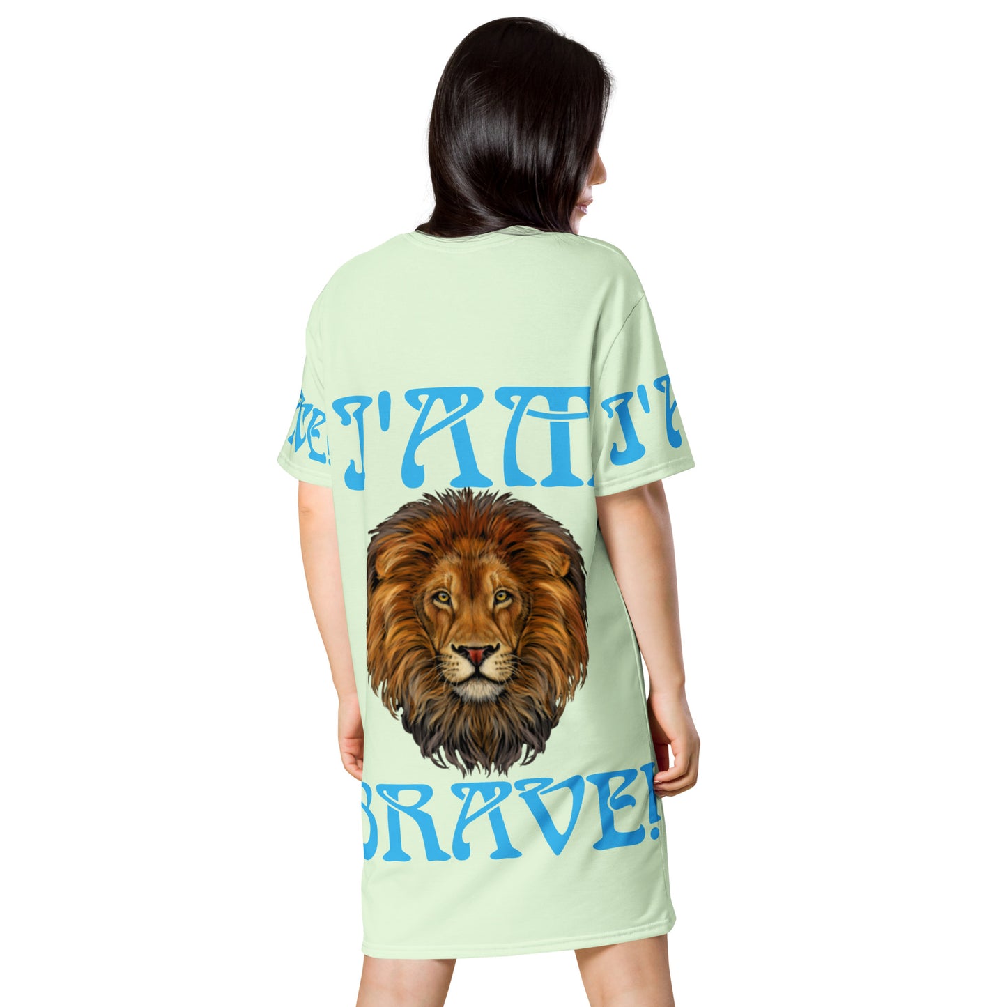 “I’AM BRAVE!”Mint T-Shirt Dress W/SkyBlue Font