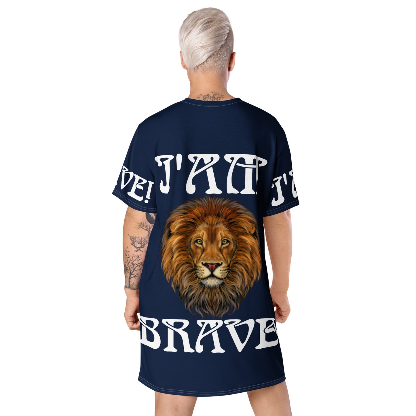“I’AM BRAVE!” Navy T-Shirt Dress W/White Font