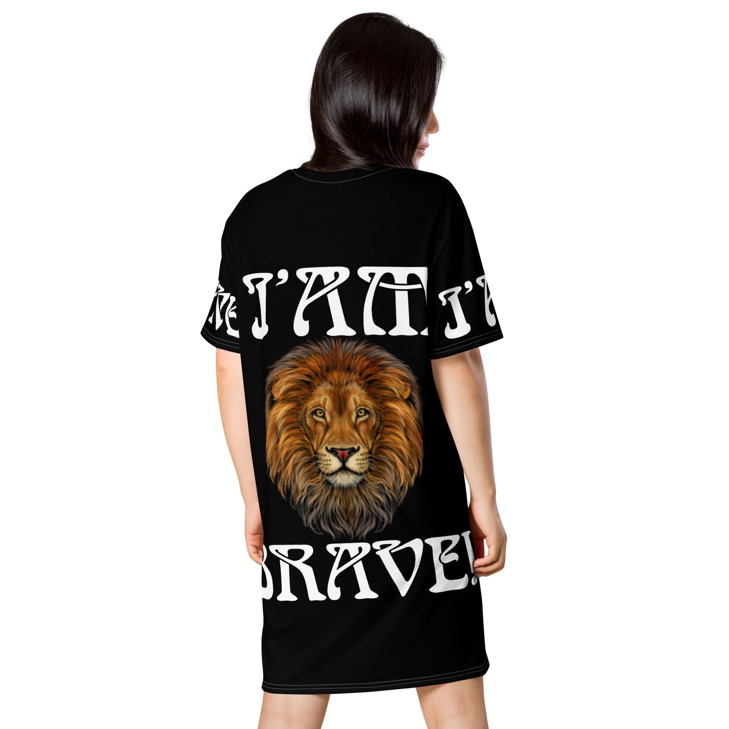 “I’AM BRAVE!” Black T-Shirt Dress W/White Font