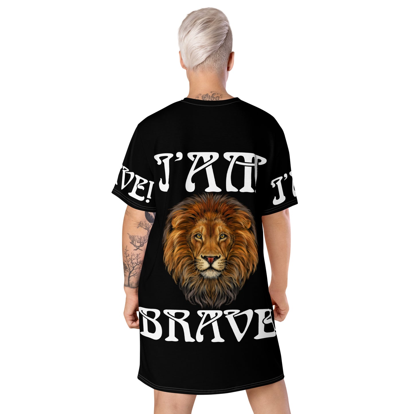 “I’AM BRAVE!” Black T-Shirt Dress W/White Font