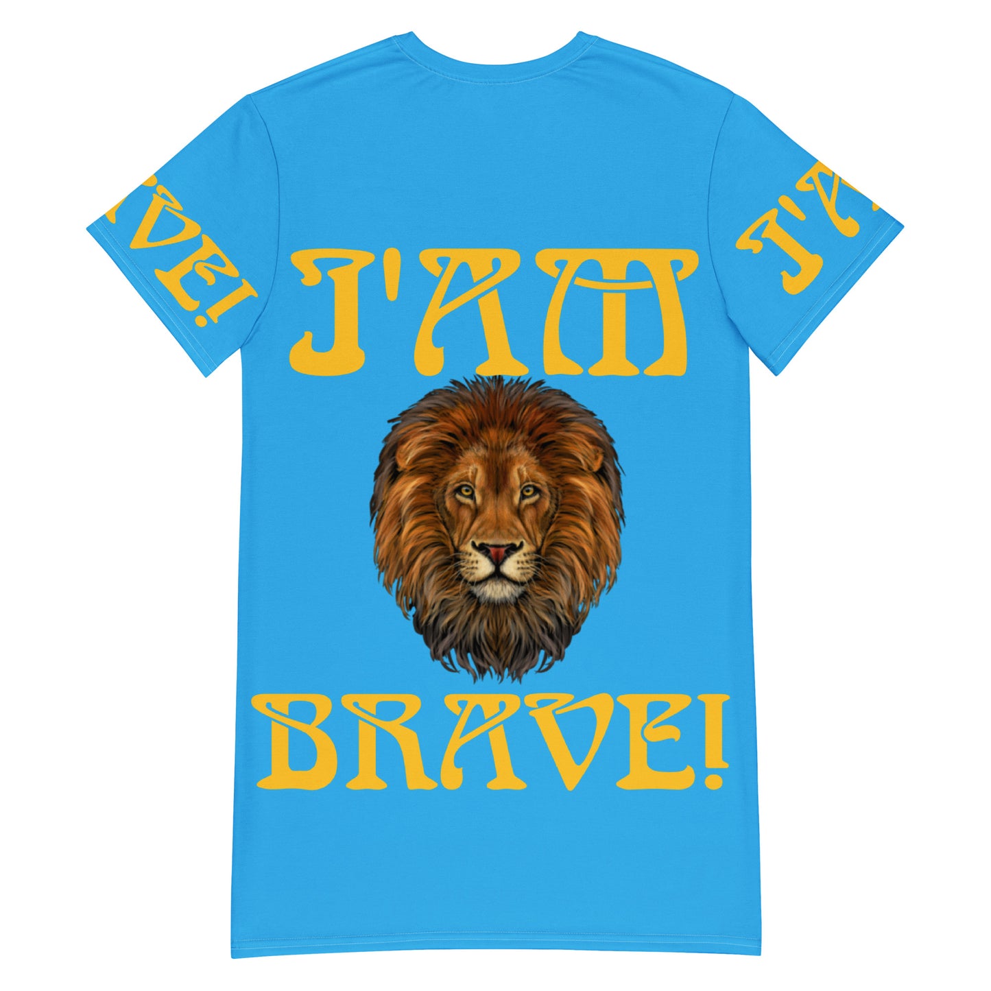 “I’AM BRAVE!” SkyBlue T-Shirt Dress W/Yellow Font