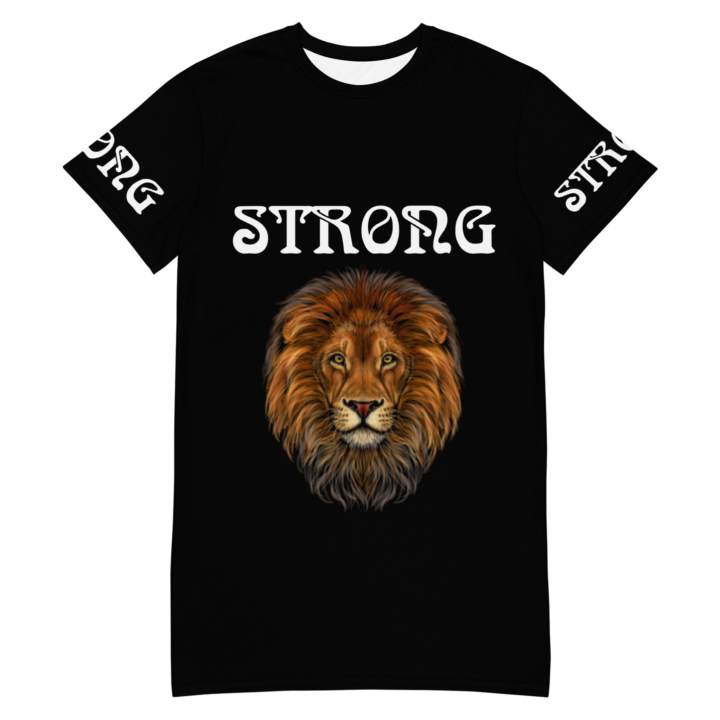 “STRONG”Black T-Shirt Dress W/White Font