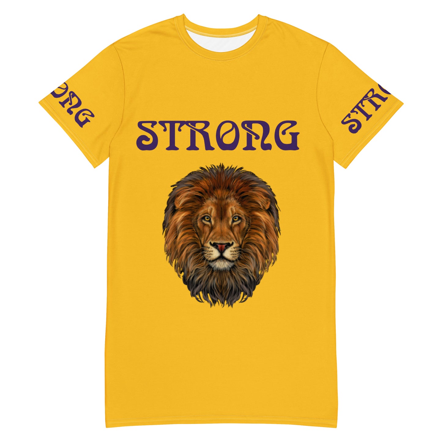 “STRONG”Yellow T-Shirt Dress W/Purple Font