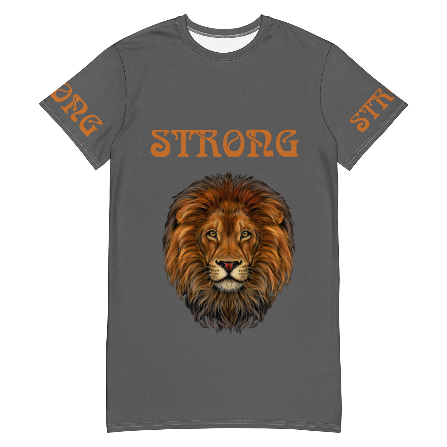 “STRONG”Grey T-Shirt Dress W/Bronze Font