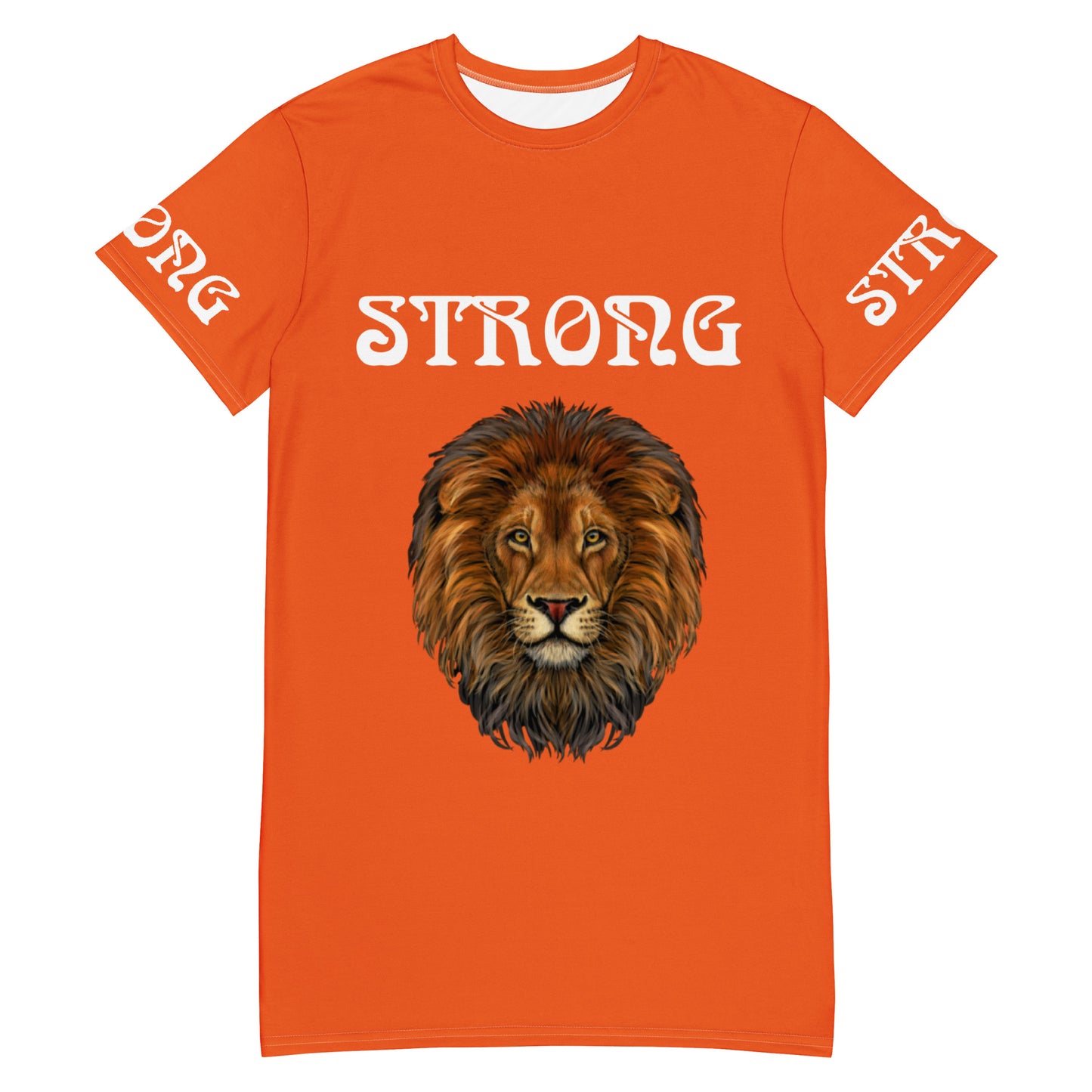 “STRONG”Orange T-Shirt Dress W/White Font