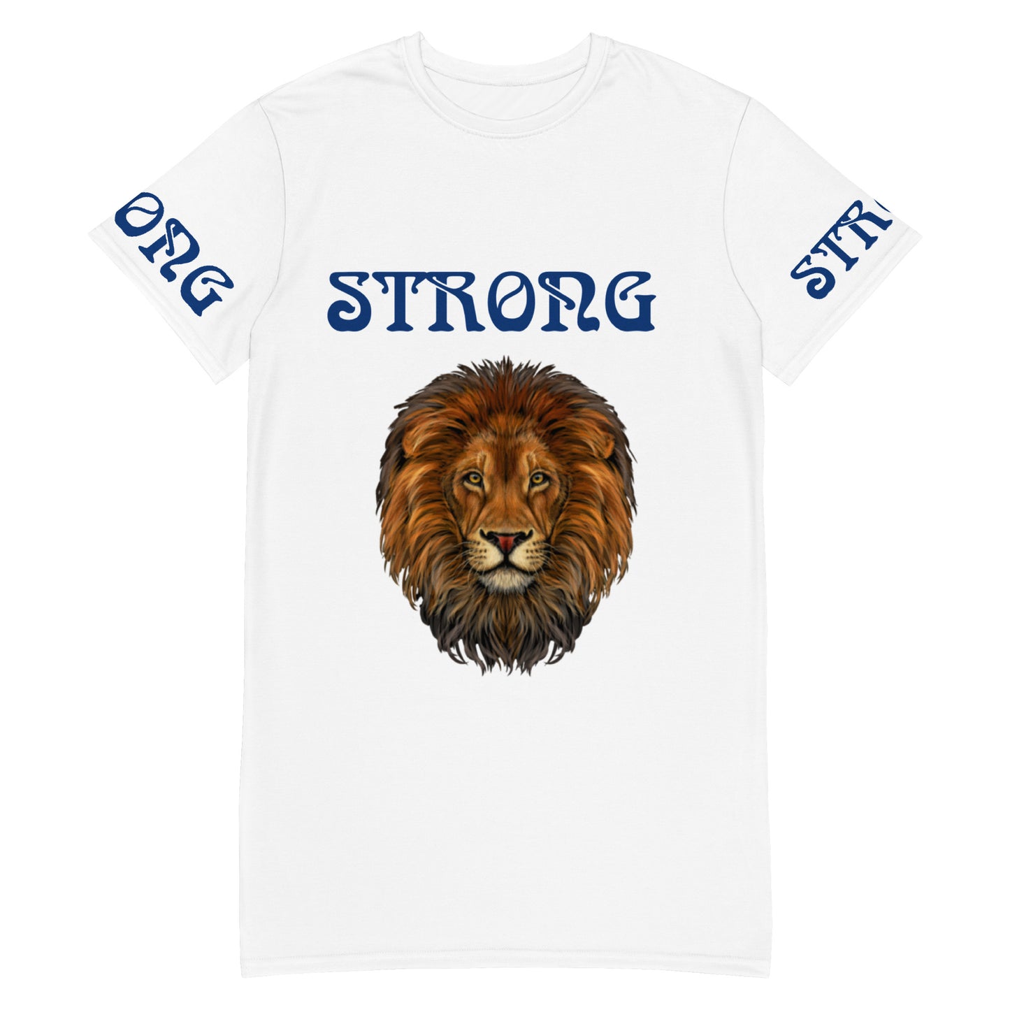“STRONG”White T-Shirt Dress W/Navy Blue Font