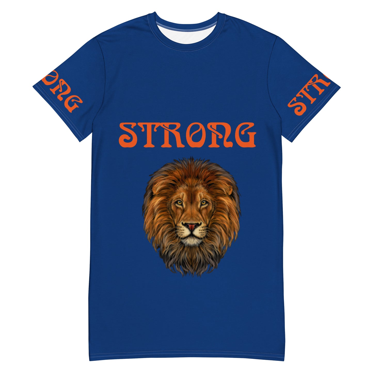 “STRONG”Navy Blue T-Shirt Dress W/Orange Font