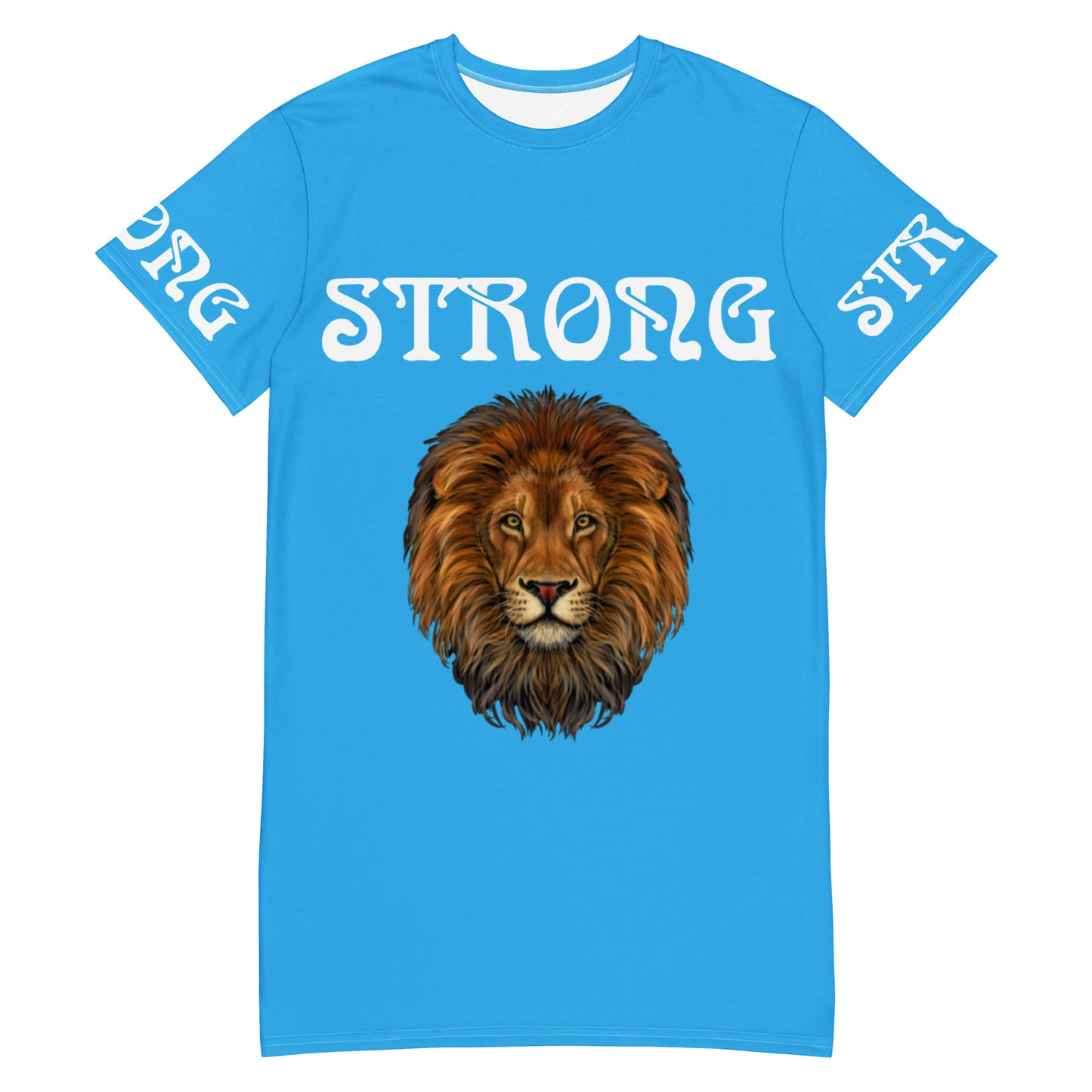 “STRONG”SkyBlue T-Shirt Dress W/White Font