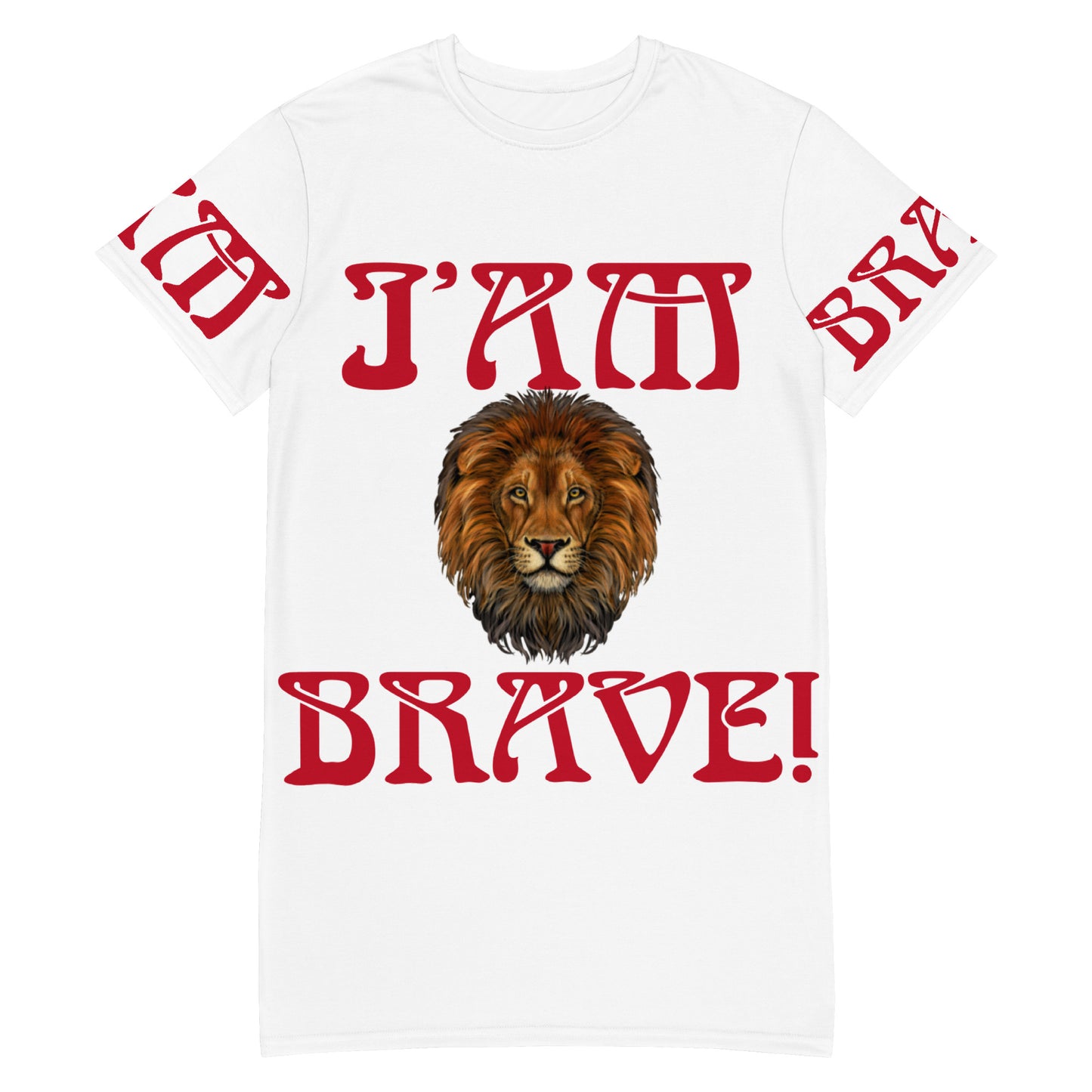 “I’AM BRAVE!”White T-Shirt Dress W/Red Font