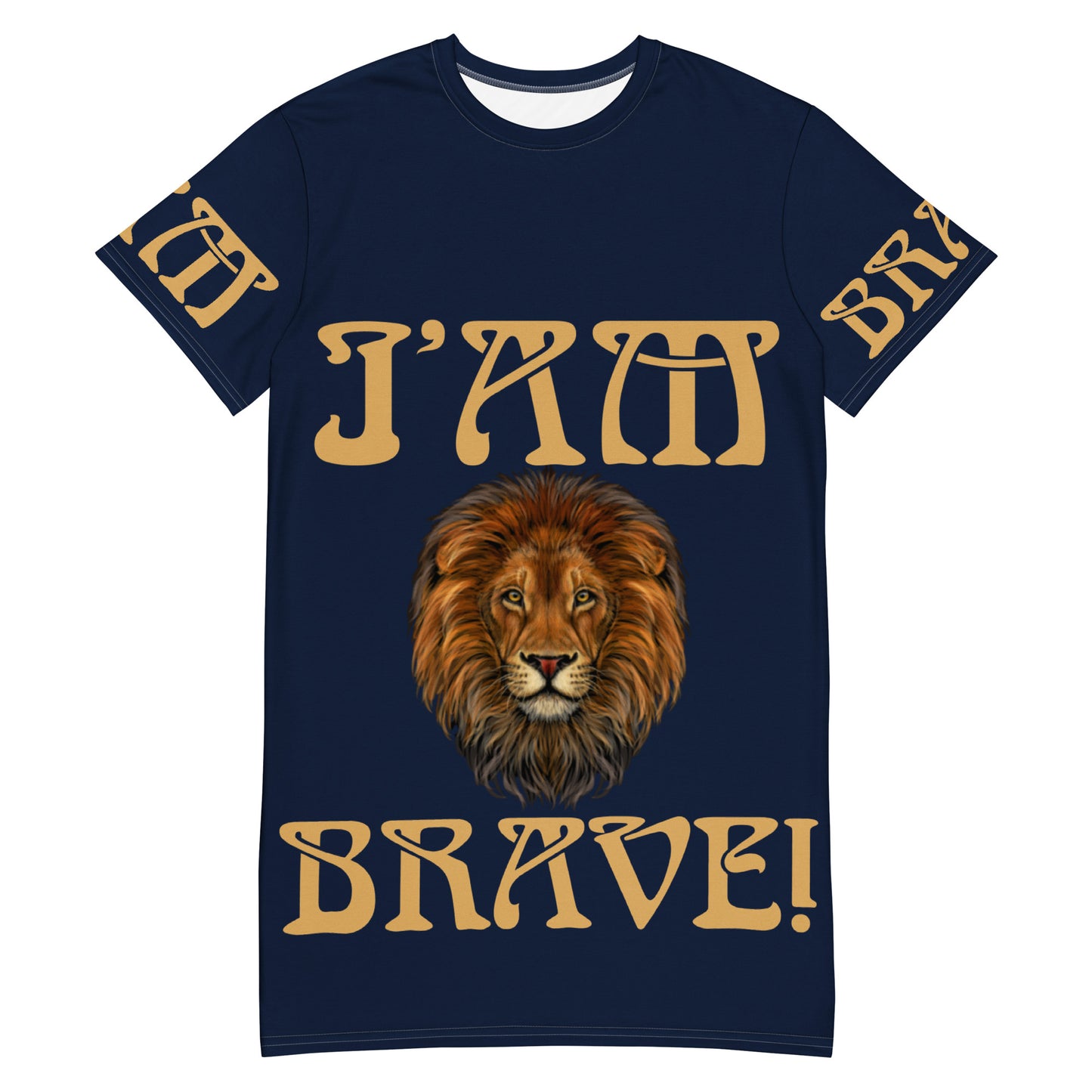 “I’AM BRAVE!” Navy T-Shirt Dress W/Fawn Font