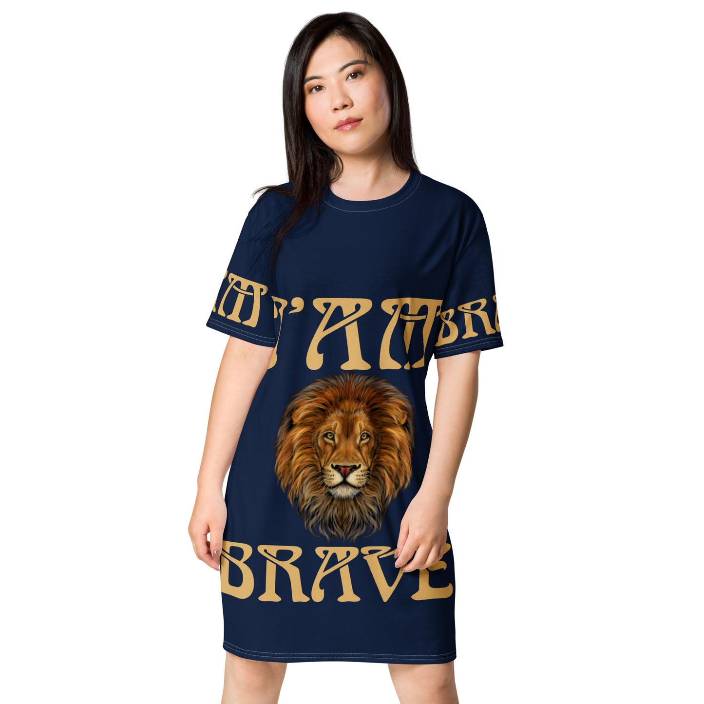 “I’AM BRAVE!” Navy T-Shirt Dress W/Fawn Font