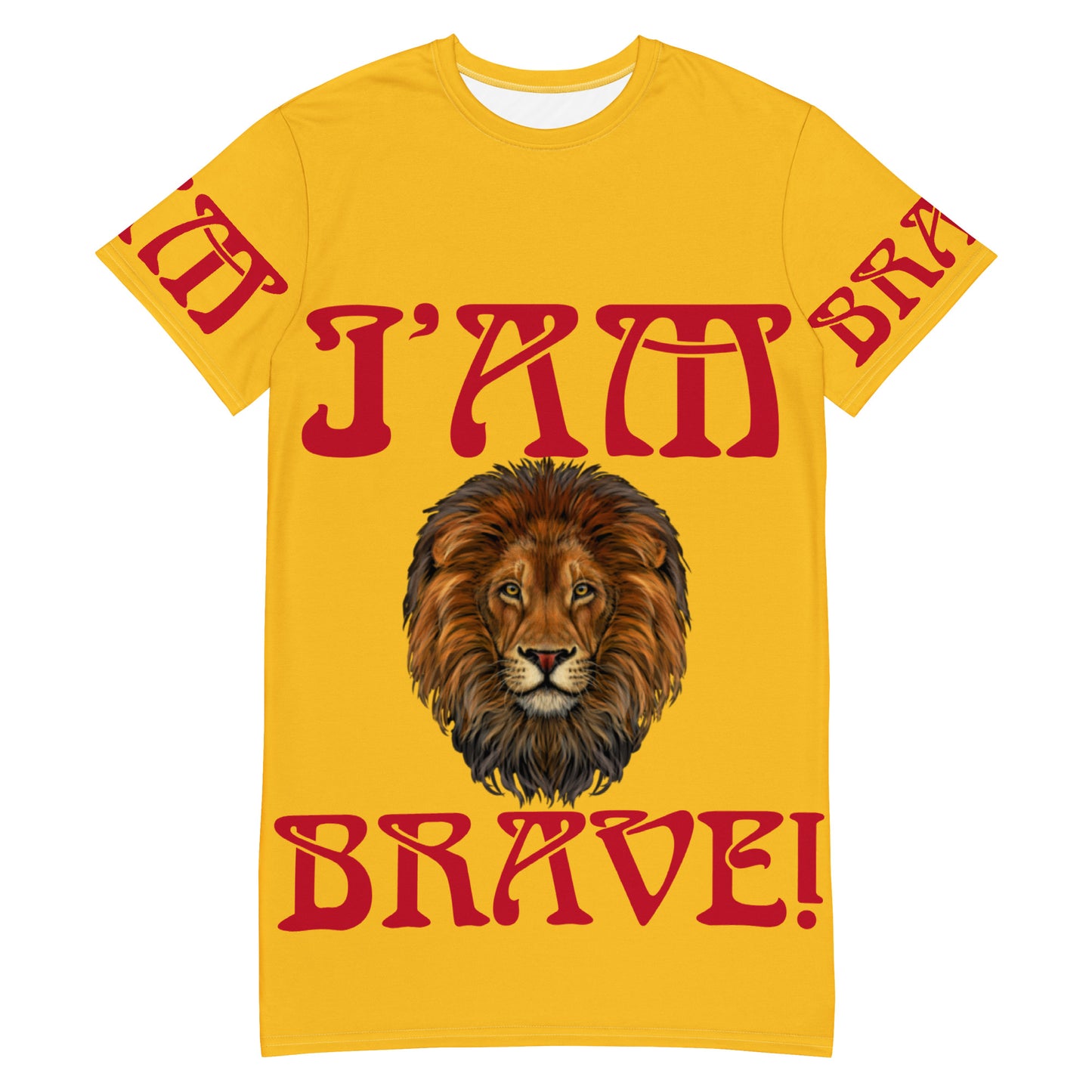 “I’AM BRAVE!” Yellow T-Shirt Dress W/Red Font
