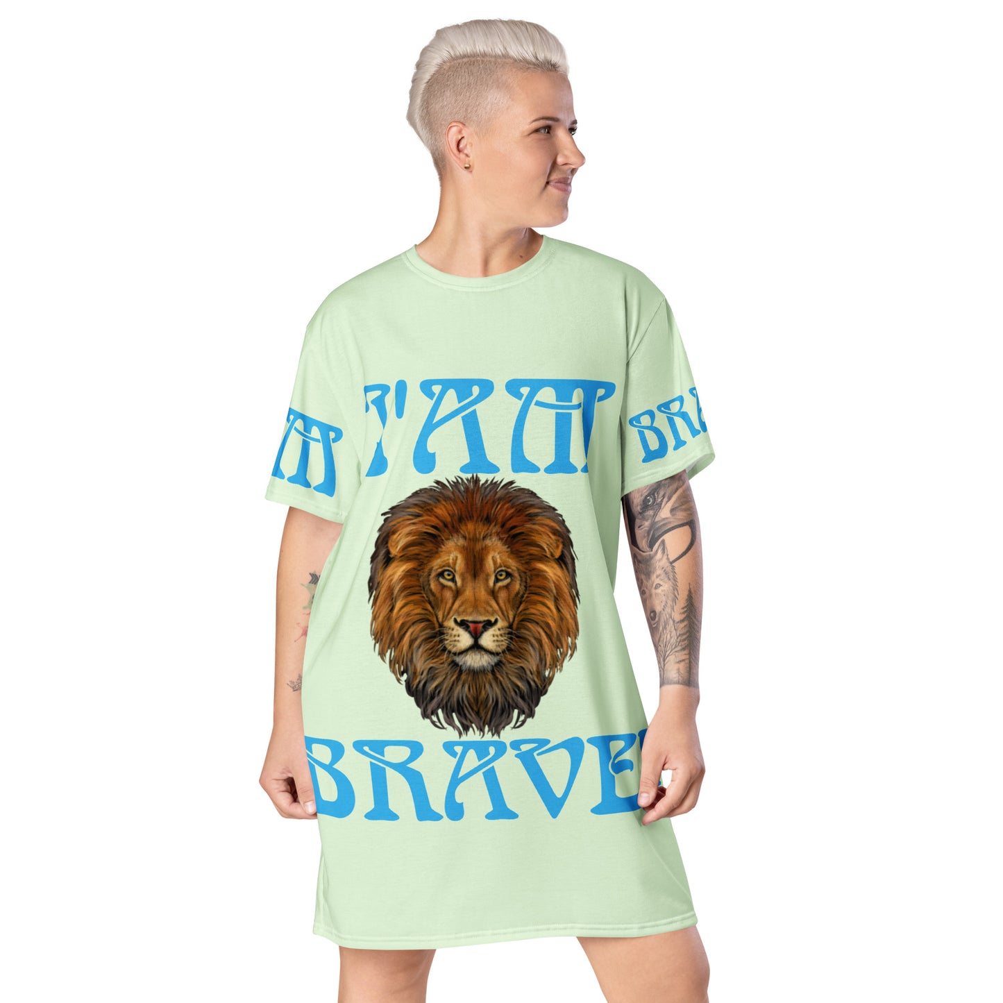 “I’AM BRAVE!”Mint T-Shirt Dress W/SkyBlue Font