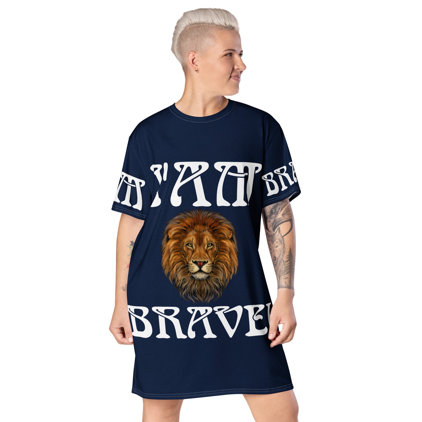 “I’AM BRAVE!” Navy T-Shirt Dress W/White Font