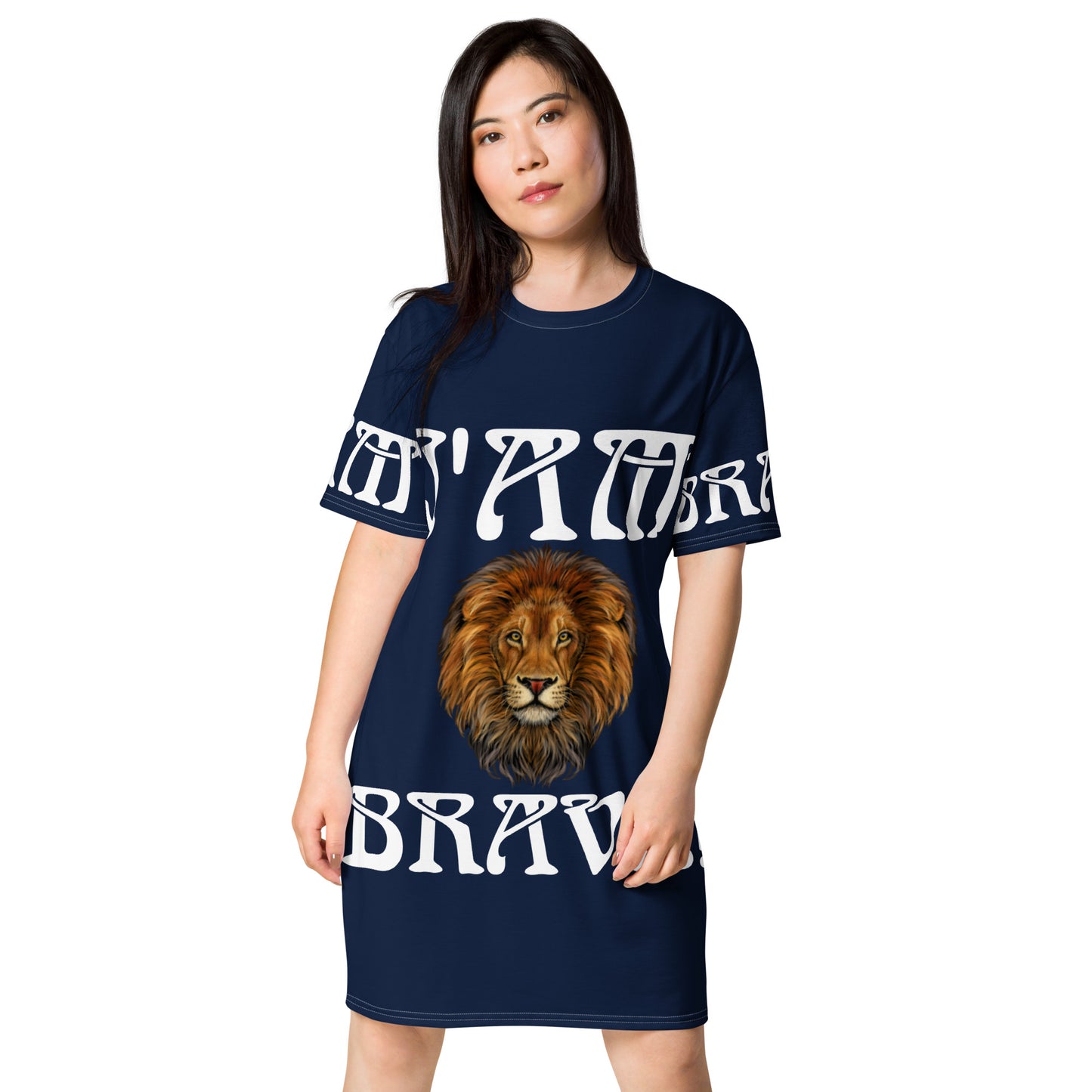 “I’AM BRAVE!” Navy T-Shirt Dress W/White Font