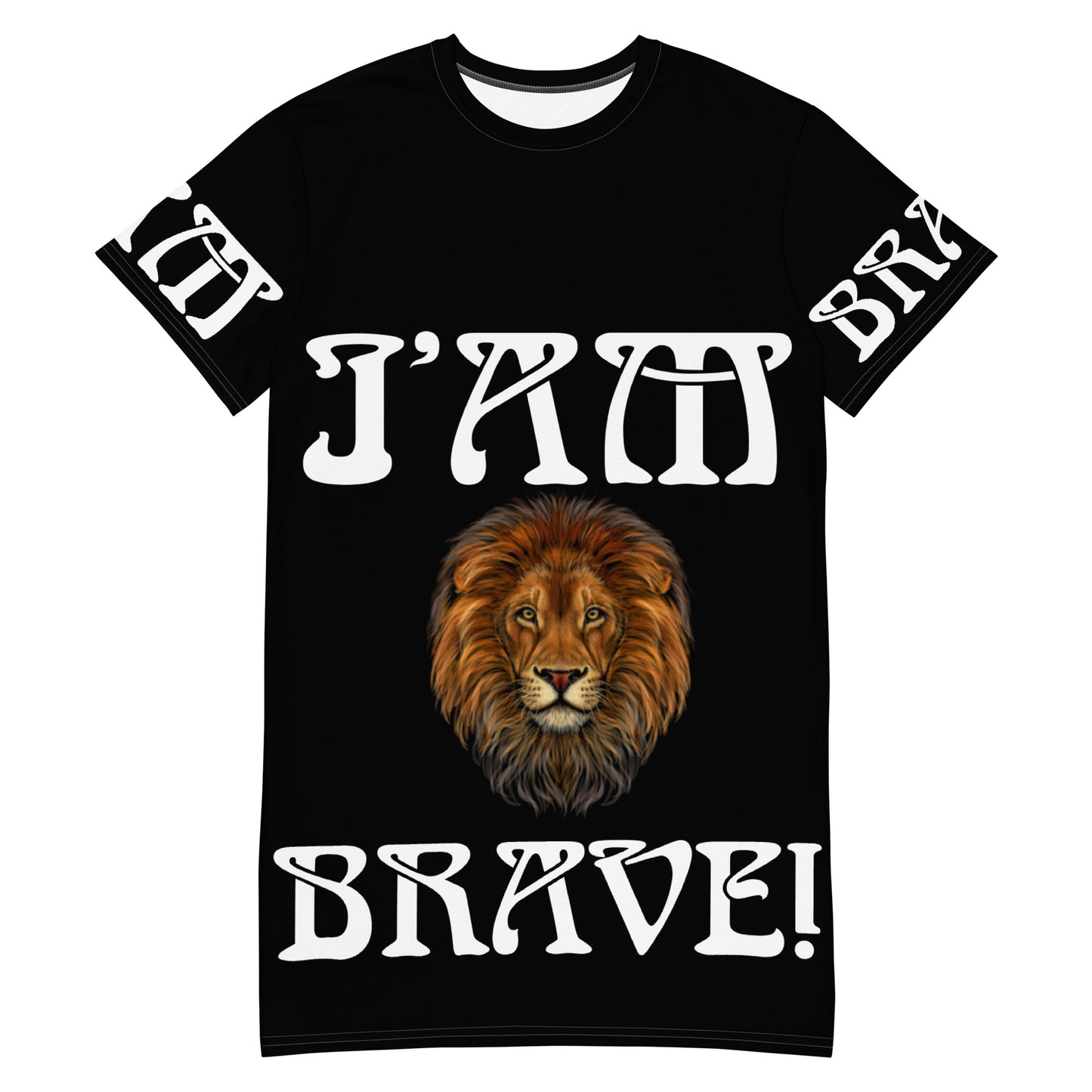 “I’AM BRAVE!” Black T-Shirt Dress W/White Font