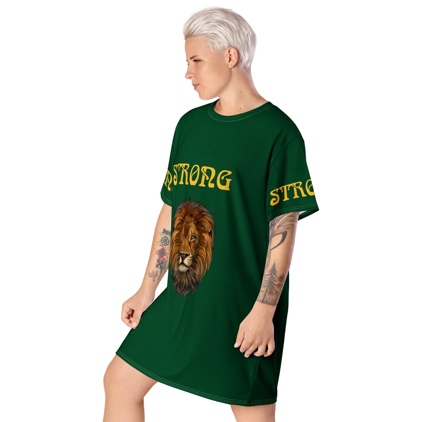 “STRONG”Green T-Shirt Dress W/Yellow Font