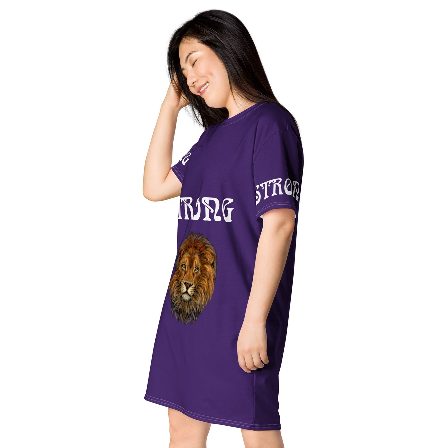 “STRONG”Purple T-Shirt Dress W/White Font