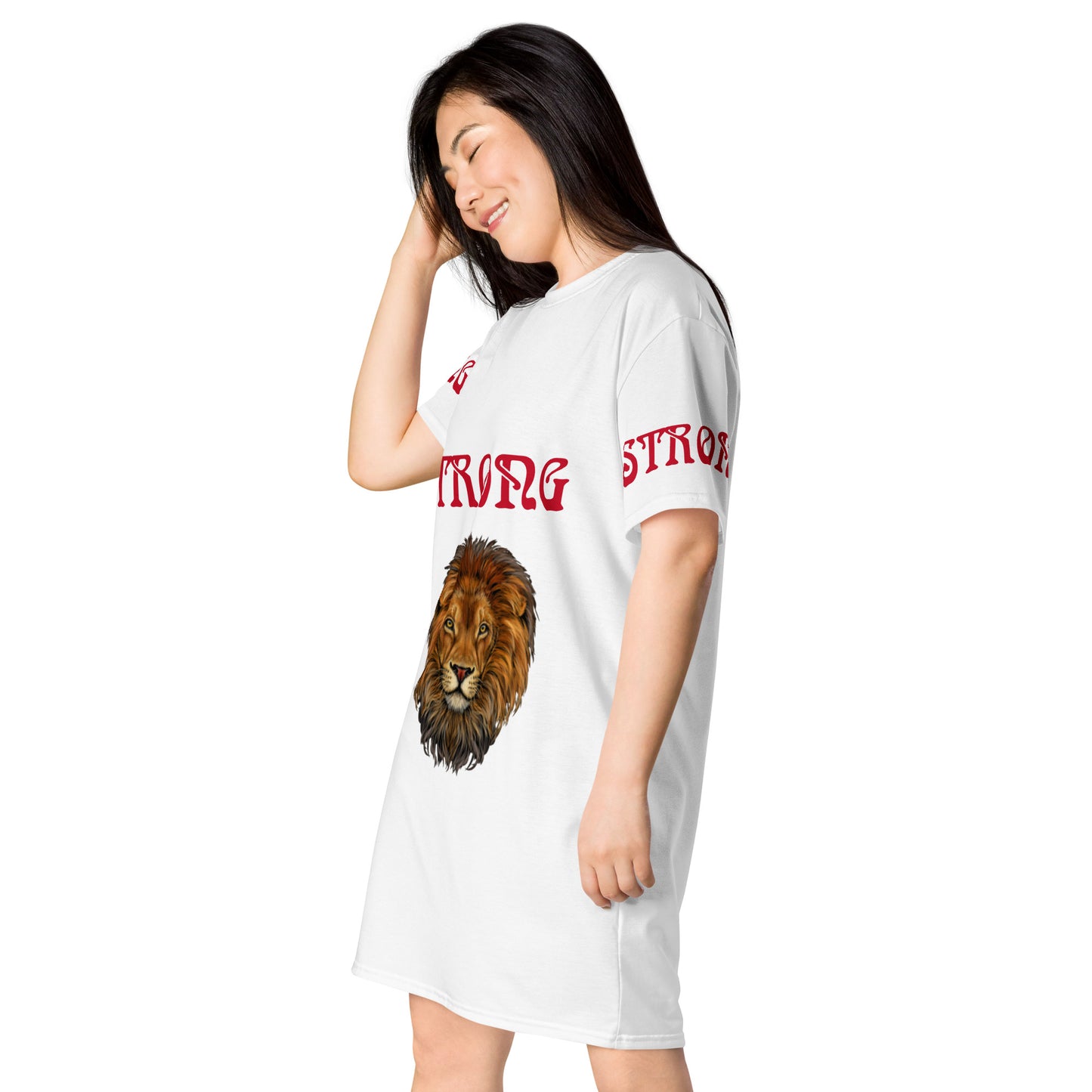 “STRONG”White T-Shirt Dress W/Red Font