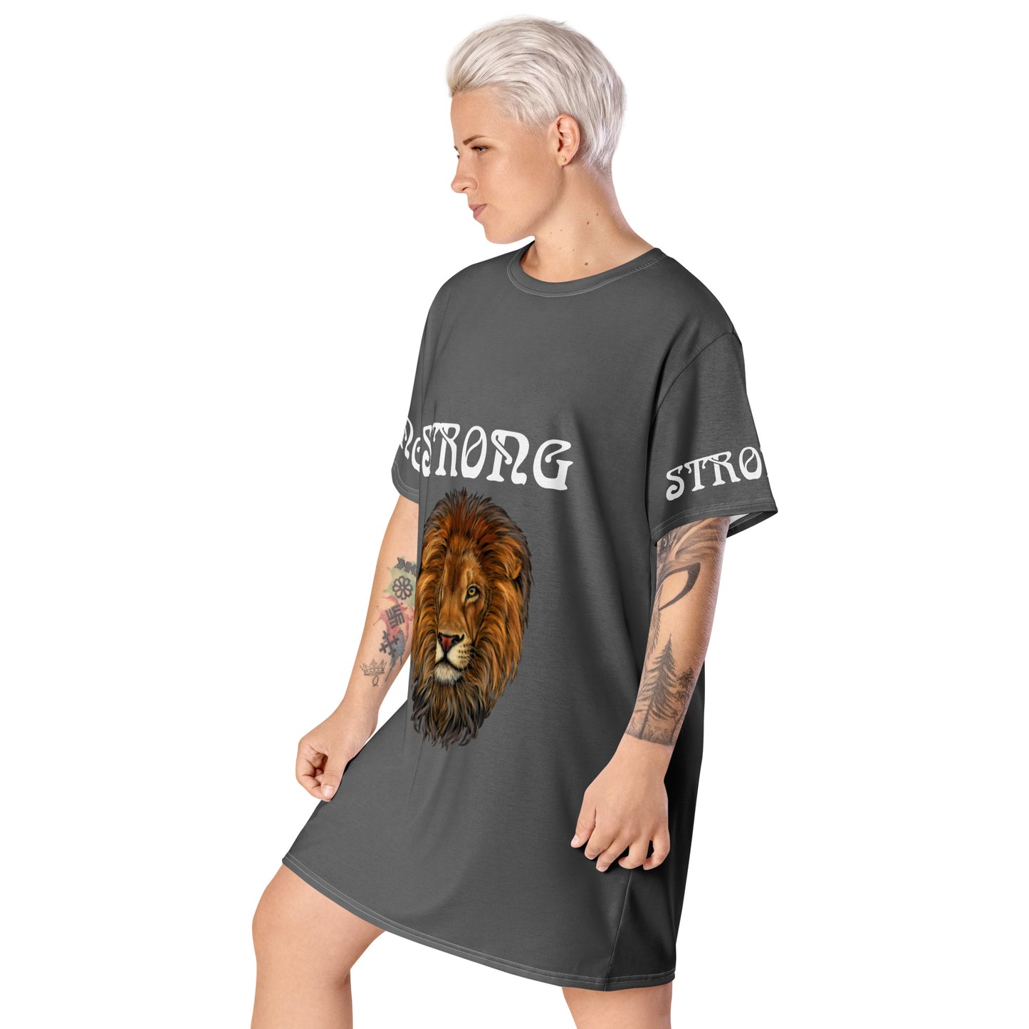 "STRONG"Grey T-Shirt Dress W/White Font