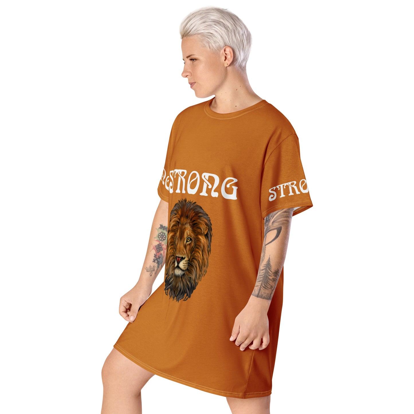 “STRONG”Bronze T-Shirt Dress W/White Font