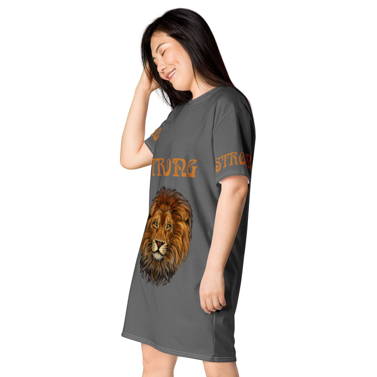 “STRONG”Grey T-Shirt Dress W/Bronze Font