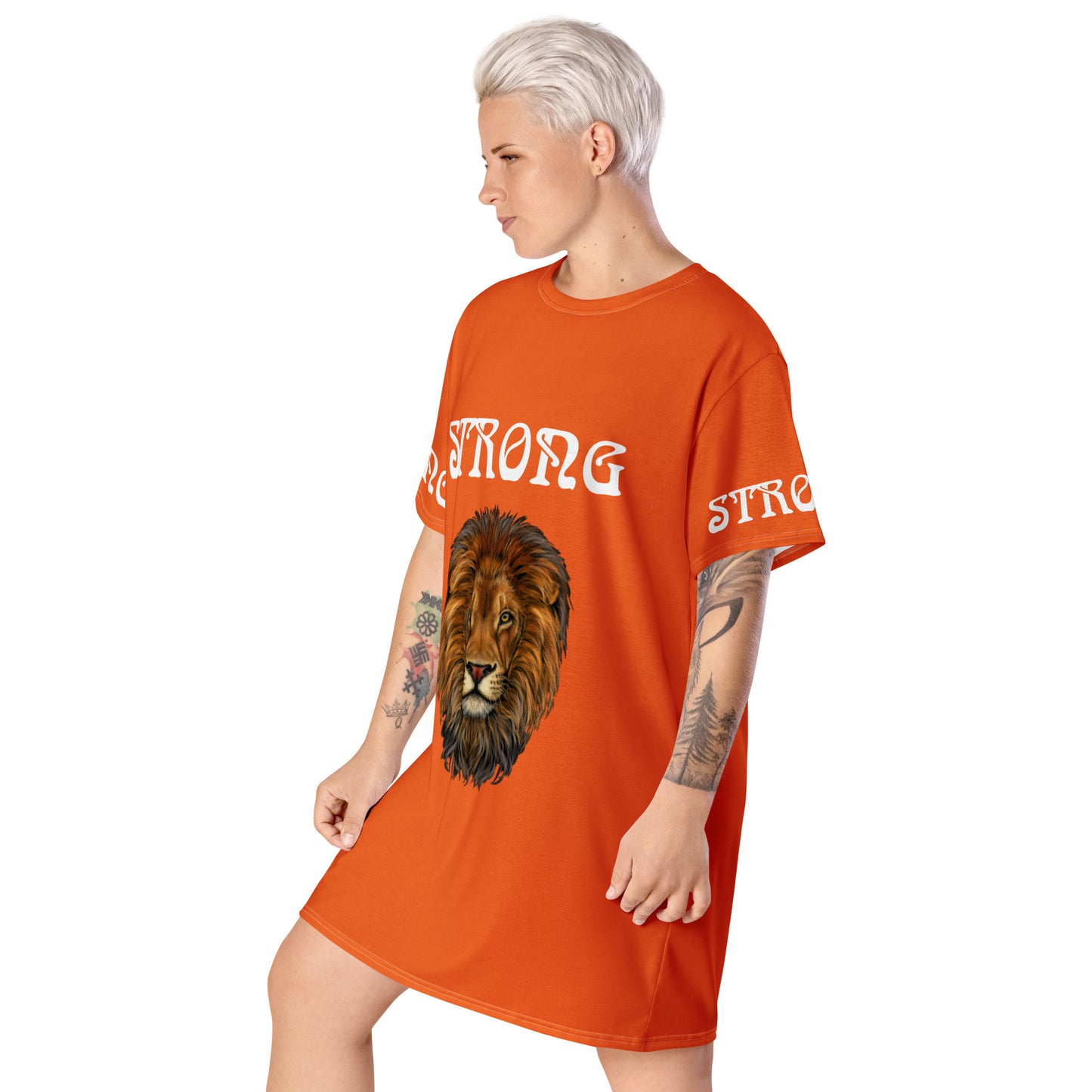 “STRONG”Orange T-Shirt Dress W/White Font
