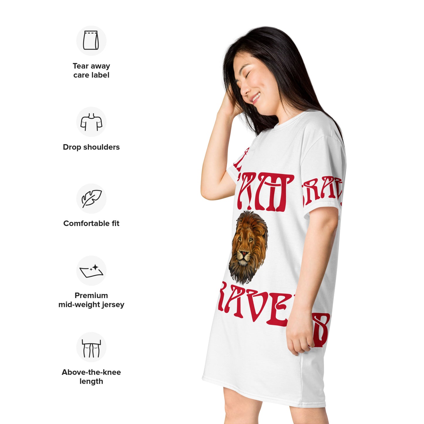 “I’AM BRAVE!”White T-Shirt Dress W/Red Font