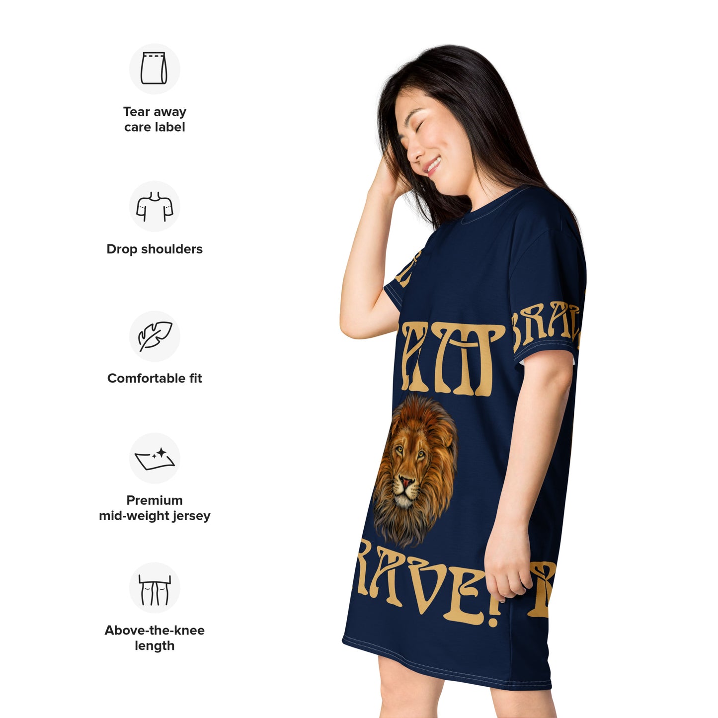 “I’AM BRAVE!” Navy T-Shirt Dress W/Fawn Font